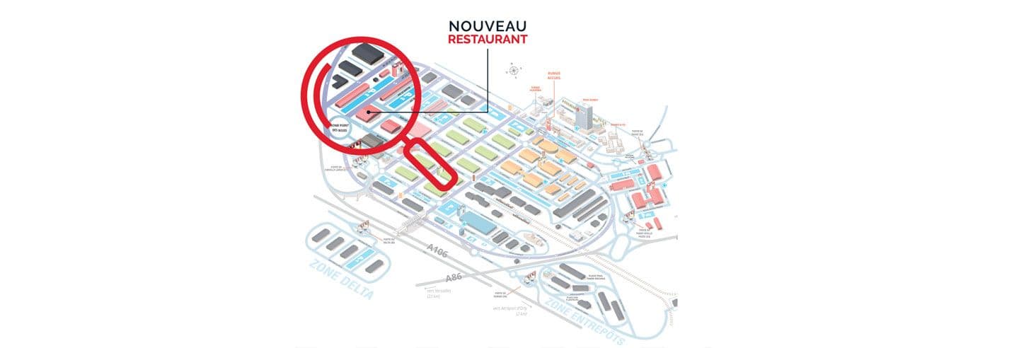 Carte interactive indiquant l'emplacement du nouveau restaurant du Marché de Rungis