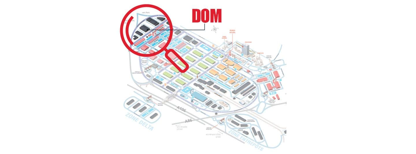 Carte interactive indiquant l'emplacement du bâtiment DOM du Marché de Rungis