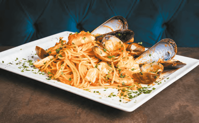 Spaghetti aux gambas du restaurant Dai Cugini du Marché de Rungis